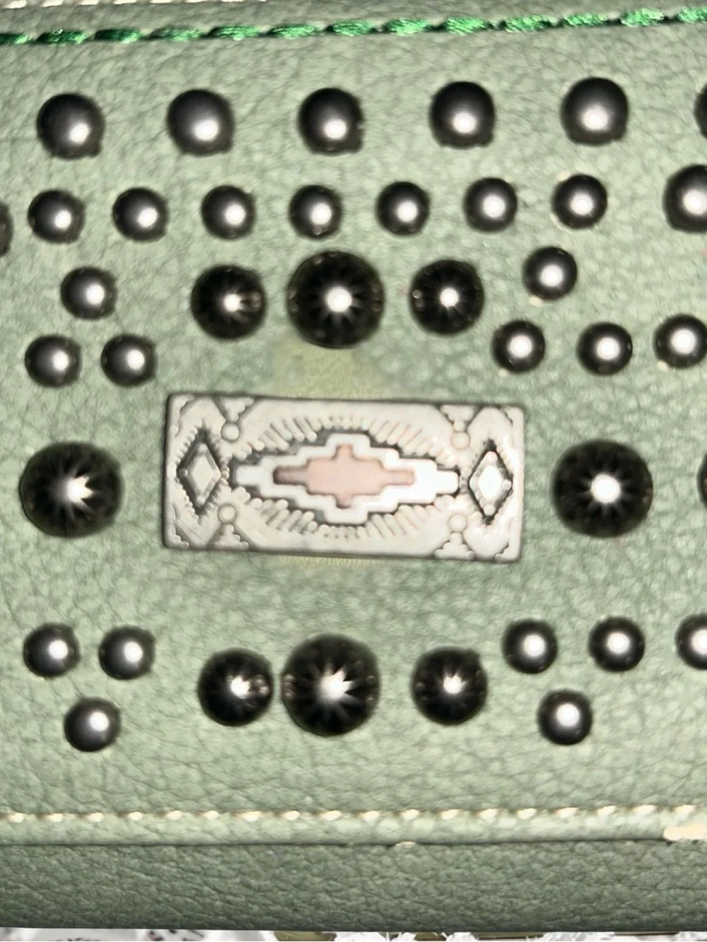 Montana West Green Studded Southwestern Western Black Leather Wallet Brand New